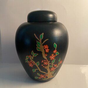 Ginger Jar Vase 1975 vintage hand painted ceramic urn with lid